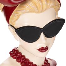 Artikel Kopfvase aus Polyresin Frauendesign mit Sonnenbrille und Perlenkette 30 cm