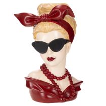 Artikel Kopfvase aus Polyresin Frauendesign mit Sonnenbrille und Perlenkette 30 cm