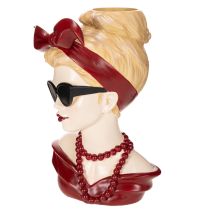 Artikel Kopfvase aus Polyresin Frauendesign mit Sonnenbrille und Perlenkette 30 cm