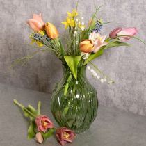 Artikel Glastulpenvase mit geprägtem Tulpendesign, grün, 22,5 cm, für Wohn- und Tischdekoration
