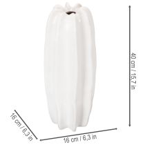 Artikel Weisse Keramikvase geriffelt 40 cm für Trockenblumen