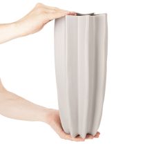Artikel Hohe Keramikvase mit Rillenstruktur 38 cm mattgrau für Trockenblumen