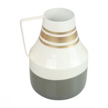 Vase Metall Henkel Deko Kanne Grau/Creme/Gold Ø17cm H23cm