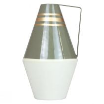 Artikel Nostalgische Metallvase mit Henkel, beschichtet, Ø19cm H31cm, Creme/Grau/Gold