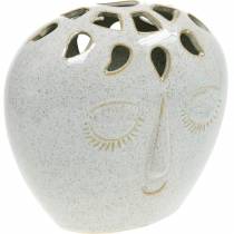 Vase mit Gesicht Creme, Beige H18cm Steingutoptik 1St