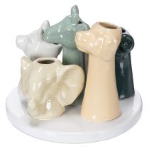 Artikel Keramikvasen Set mit Tiermotiven - Dekorative Figuren 13 cm Weiss Rosa Gelb