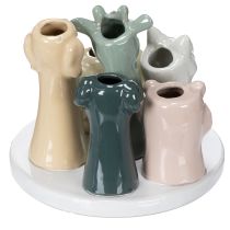 Artikel Keramikvasen Set mit Tiermotiven - Dekorative Figuren 13 cm Weiss Rosa Gelb