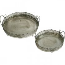 Artikel Vintage Metall-Tablett 2er-Set Rund Ø31/24cm Silbern mit Ornamentrand