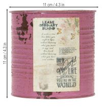 Artikel Metall-Übertopf Dekodose Ø11cm H10,5cm Lila-Braun mit Vintage-Motiv für Innen- und Aussendekoration