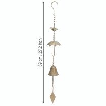 Artikel Vintage Windspiel Metall mit Schirm, Glocke und Vogelmotiv 70cm für Aussenbereich