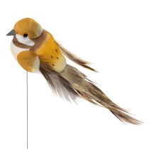 Artikel Vogelstecker aus Schaumstoff mit Federn 10 cm Gelb Braun 12 Stück