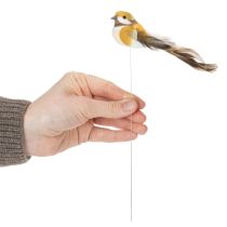 Artikel Vogelstecker aus Schaumstoff mit Federn 10 cm Gelb Braun 12 Stück