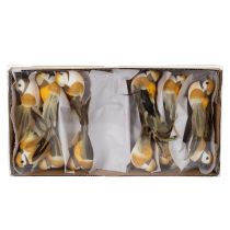 Artikel Vogelstecker aus Schaumstoff mit Federn 10 cm Gelb Braun 12 Stück