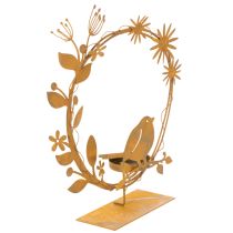 Artikel Teelichthalter Metall Rost Optik mit Vogel und Blumenmotiv 24×27×6cm