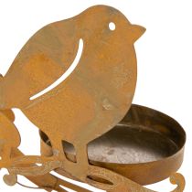 Artikel Teelichthalter Metall Rost Optik mit Vogel und Blumenmotiv 24×27×6cm