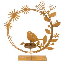 Artikel Teelichthalter Metall Rost Optik mit Vogel und Blumenmotiv 24×27×6cm