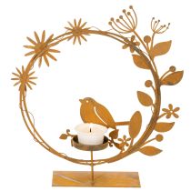 Artikel Teelichthalter Metall Rost Optik mit Vogel und Blumenmotiv 24×27×6cm