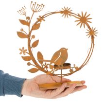 Artikel Teelichthalter Metall Rost Optik mit Vogel und Blumenmotiv 24×27×6cm