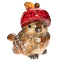 Artikel Dekofigur Vogel in Braun mit roter Apfel-Mütze aus Keramik 13 cm
