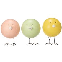 Artikel Deko-Küken aus Holz und Metall, 3er-Set, 12 cm, Pastellfarben für Frühling und Ostern