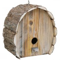 Artikel Deko-Nistkasten aus Holz, Halbrund mit Rinde, Weiss gewaschen, H22 x B21 cm, Gartendekoration