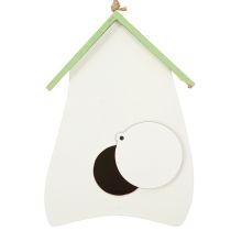 Artikel Deko-Vogelhaus aus Holz, 21 cm, Weiss mit Grünem Dach und Blumenmotiv, für Innenräume