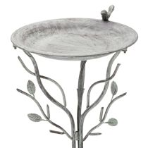 Artikel Vogeltränke aus Metall mit Blattmuster, 74 cm hoch, graue Vintage-Optik, dekorative Schale für drinnen und draussen
