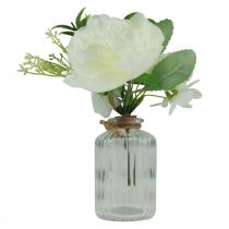 Tischdeko Pfingstrose Weiß in Glas Vase Künstlich 20cm