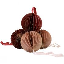 Artikel Wabenbälle aus Papier Bordeaux Rosa Ø7 cm mit Goldrand 4 Stück