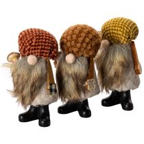 Artikel Set aus 3 Wichtel Figuren mit Bart und Mütze 10 cm aus Filz und Kunststoff für herbstliche Dekoration