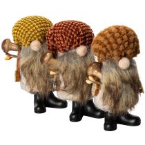 Artikel Set aus 3 Wichtel Figuren mit Bart und Mütze 10 cm aus Filz und Kunststoff für herbstliche Dekoration