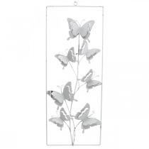 Artikel Schmetterlingsdeko zum Hängen, Frühling, Wandschmuck aus Metall, Shabby Chic Weiß, Silbern H47,5cm
