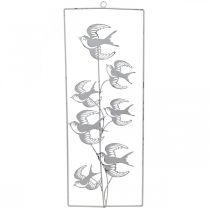 Schwalbendeko, Wandschmuck aus Metall, Vögel zum Hängen Weiß, Silbern Shabby Chic H47,5cm