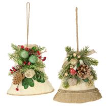 Artikel Weihnachtsglocken Wanddekoration aus Jute mit Tannenzweigen und Zapfen 20 cm