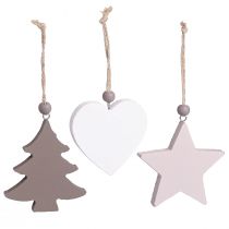 Artikel Weihnachtsanhänger Holz Sterne Bäume Herzen 6 Stück Vintage Skandi Stil