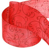Artikel Weihnachtsband mit floralen Ornamenten Rot 60mm 15m