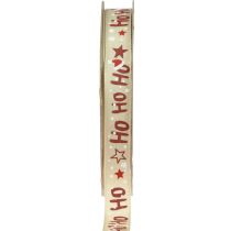Weihnachtsband „Ho Ho Ho“ Geschenkband Beige 15mm 15m