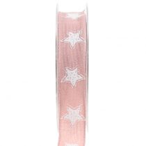Weihnachtsband Leinoptik mit Stern Rosa 25mm 15m