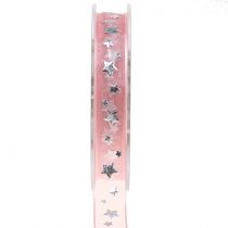 Artikel Weihnachtsband Organza Rosa mit Sternmotiv 15mm 20m