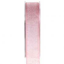 Weihnachtsband mit Glimmer Rosa 25mm 20m