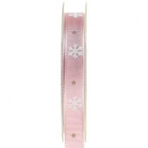 Weihnachtsband mit Schneeflocke Rosa 15mm 20m