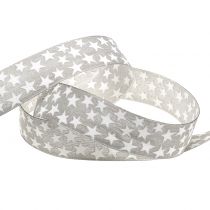 Weihnachtsband mit Stern Grau, Weiß 25mm 20m