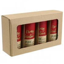 Artikel Adventskerzen Rot "Merry Christmas" aus Stearin und Rapswachs für Weihnachtsdeko, 4er Set, 130/60mm