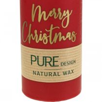 Artikel Adventskerzen Rot "Merry Christmas" aus Stearin und Rapswachs für Weihnachtsdeko, 4er Set, 130/60mm