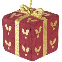 Artikel Weihnachtsdekoration Geschenkanhänger Pappmaché 6cm Rot Grün Gold 3er-Set