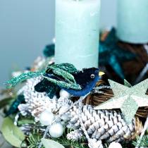 Artikel Weihnachtsdeko Amsel mit Clip Blau, Glitter Sortiert 3St