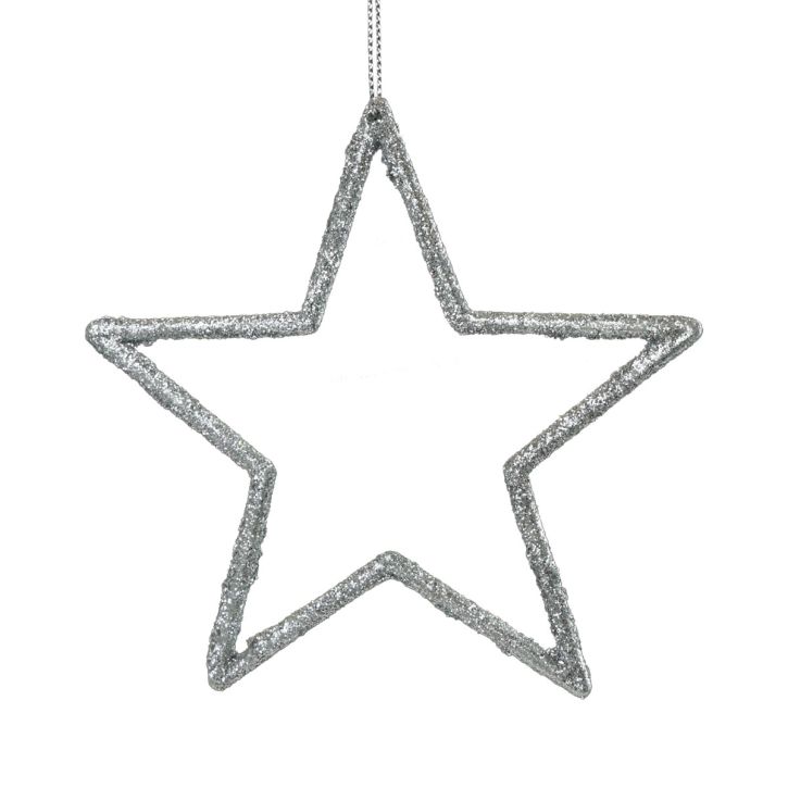 Artikel Weihnachtsdeko Stern Anhänger Silbern Glitter 12cm 12 Stück Weihnachtsbaum Deko Christbaumschmuck