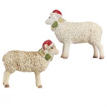 Artikel Weihnachtsfiguren Schaf mit Mütze und Schal aus Polyresin 16cm 2er Set
