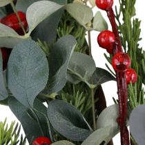 Artikel Weihnachtsgirlande aus künstlichen Tannenzweigen, Eukalyptus und Beeren, 160 cm, grün-rot