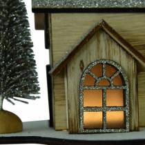 Weihnachtshaus mit LED-Beleuchtung Natur, Glitter Holz 20×17×15cm